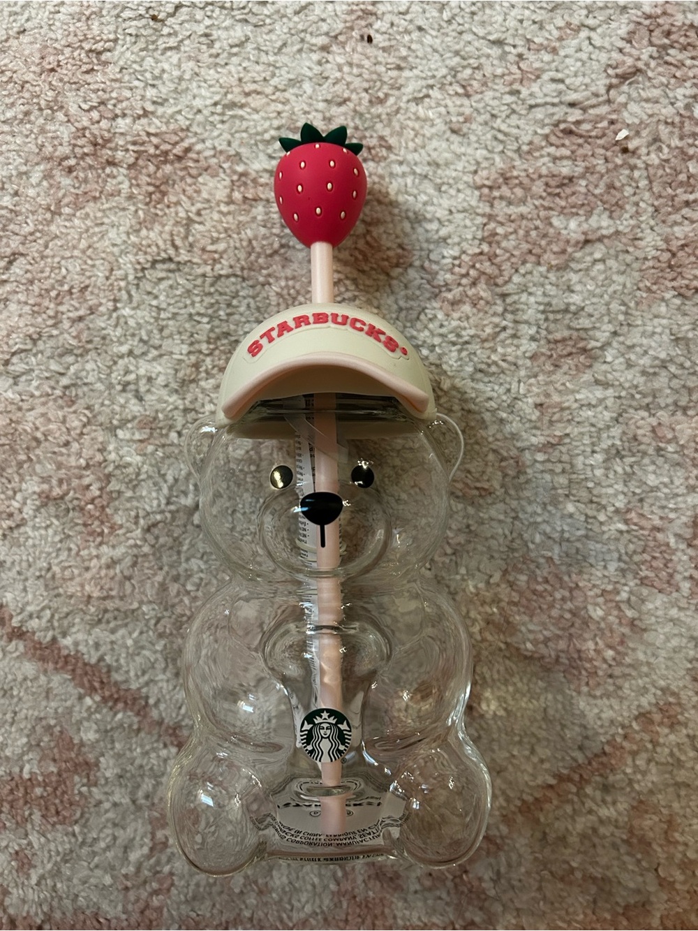 Starbucks Clear Bear Tumbler with Pink Strawberry Top